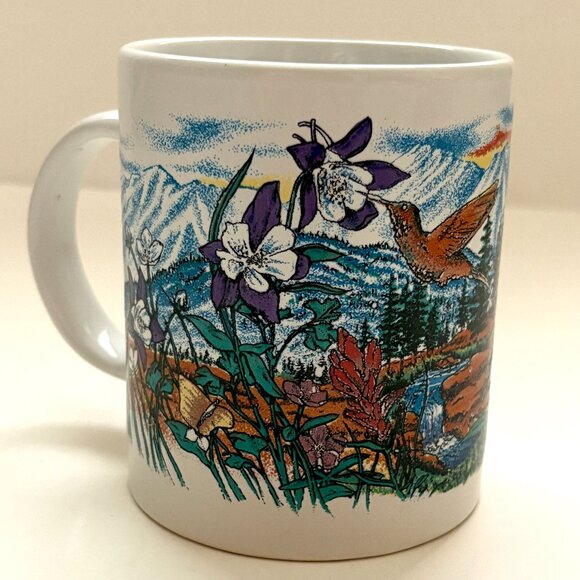 Wyoming Mug Wild Flower Hummingbird Mountains Coffee Cup Sansegal Everyware 1994 - Picture 1 of 16